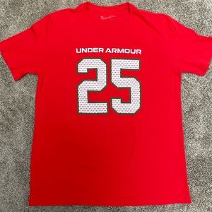 Christmas Themed Under Armour Claus #25 Red T-Shirt w/ Green & White Accents- XL
